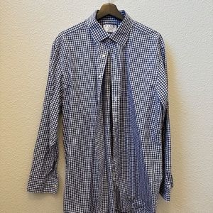 Thomas Pink Regular Cuff Gingham Spread Collar Shirt (17.5/35.5, Blue/White)
